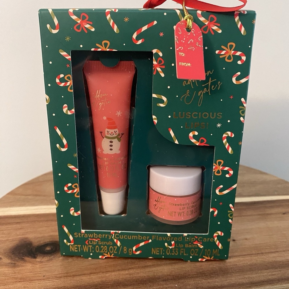Addison & Gates Luscious Lips Strawberry Cucumber Lip Care Gift Set New